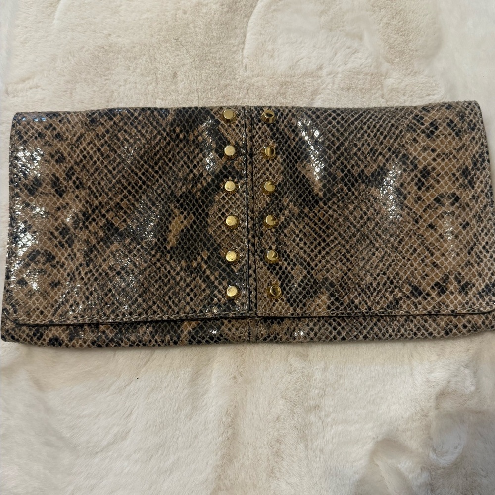 Elegant Snakeskin Clutch with Gold Accents